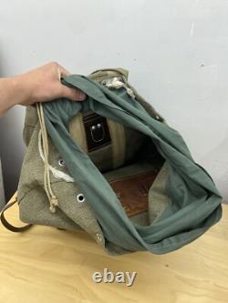 Vtg Swiss Army Military Backpack Rucksack Salt Pepper Canvas Leather 1960