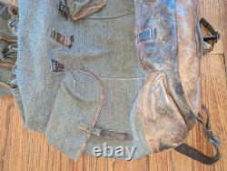 Vtg Swiss Army Military Backpack Rucksack Salt Pepper Canvas Leather 40s 50s