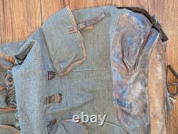 Vtg Swiss Army Military Backpack Rucksack Salt Pepper Canvas Leather 40s 50s