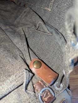 Vtg Swiss Army Military Backpack Rucksack Salt Pepper Canvas Leather 40s 50s