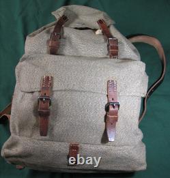 Vtg Swiss Army Military Backpack Rucksack Salt Pepper Canvas Leather Zürich