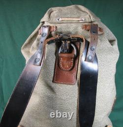 Vtg Swiss Army Military Backpack Rucksack Salt Pepper Canvas Leather Zürich