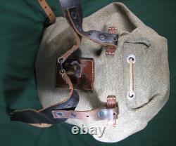 Vtg Swiss Army Military Backpack Rucksack Salt Pepper Canvas Leather Zürich