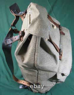Vtg Swiss Army Military Backpack Rucksack Salt Pepper Canvas Leather Zürich