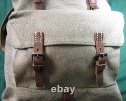 Vtg Swiss Army Military Backpack Rucksack Salt Pepper Canvas Leather Zürich
