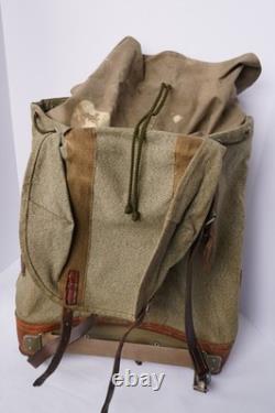 Vtg Swiss Army Military Backpack Rucksack Salt and Pepper Canvas & Leather