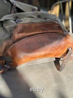 Vtg Swiss Army Military Backpack Rucksack Salt and Pepper Canvas & Leather