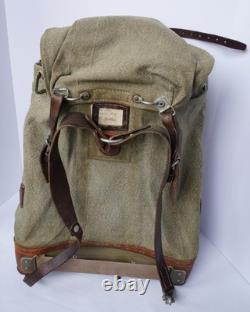 Vtg Swiss Army Military Backpack Rucksack Salt and Pepper Canvas & Leather
