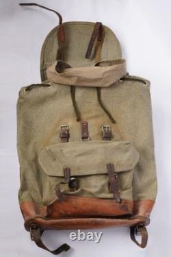Vtg Swiss Army Military Backpack Rucksack Salt and Pepper Canvas & Leather