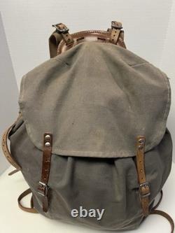 Vtg WWII Swedish Army Military Backpack Canvas Leather Frame Rucksack 3 Crown VG