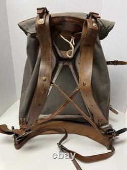 Vtg WWII Swedish Army Military Backpack Canvas Leather Frame Rucksack 3 Crown VG