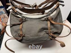 Vtg WWII Swedish Army Military Backpack Canvas Leather Frame Rucksack 3 Crown VG