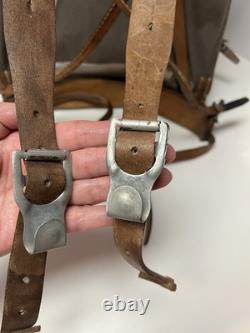 Vtg WWII Swedish Army Military Backpack Canvas Leather Frame Rucksack 3 Crown VG