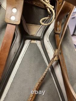 Vtg WWII Swedish Army Military Backpack Canvas Leather Frame Rucksack 3 Crown VG