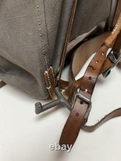 Vtg WWII Swedish Army Military Backpack Canvas Leather Frame Rucksack 3 Crown VG