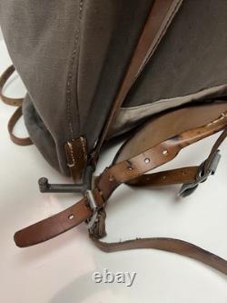 Vtg WWII Swedish Army Military Backpack Canvas Leather Frame Rucksack 3 Crown VG