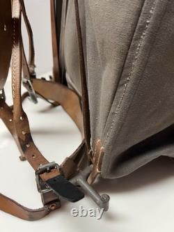 Vtg WWII Swedish Army Military Backpack Canvas Leather Frame Rucksack 3 Crown VG