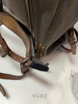 Vtg WWII Swedish Army Military Backpack Canvas Leather Frame Rucksack 3 Crown VG