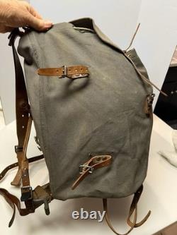 Vtg WWII Swedish Army Military Backpack Canvas Leather Frame Rucksack 3 Crown VG