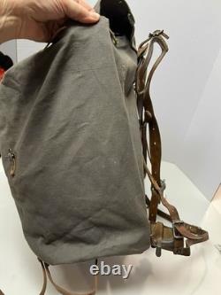 Vtg WWII Swedish Army Military Backpack Canvas Leather Frame Rucksack 3 Crown VG