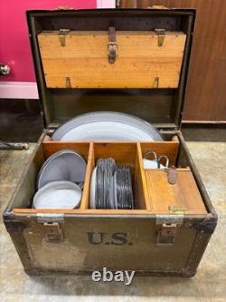 WW II ARMY OFFICER'S MESS KIT RARE Military w Enamelwear Plates Coffee Pot etc