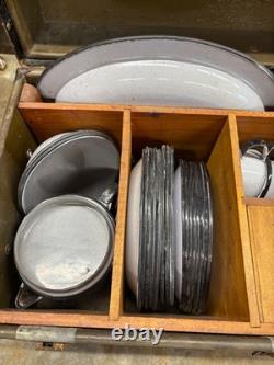 WW II ARMY OFFICER'S MESS KIT RARE Military w Enamelwear Plates Coffee Pot etc