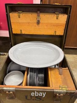 WW II ARMY OFFICER'S MESS KIT RARE Military w Enamelwear Plates Coffee Pot etc