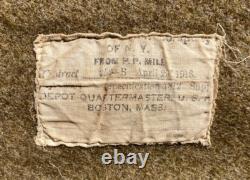 WW1 US Army Military AEF Green Wool Blanket Quartermaster Depot Field Gear