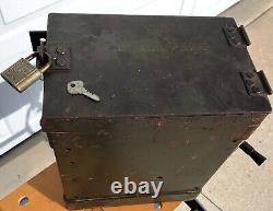 WW2 Army Military Green Metal Transport Vehicle Storage Case Box / Lock 14x11x7