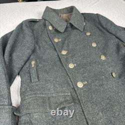 WW2 Swiss Army Jacket Wool Military Pea Coat, size L -XL Rare 1941 Vintage