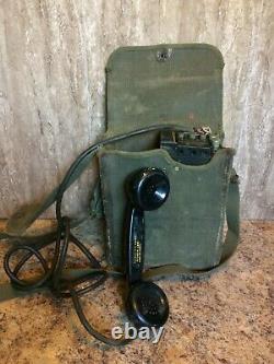 WWII Military US Signal Corps US Army Radio Field Phone EE-8-with canvas case