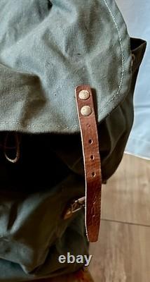 WWII Swedish Army Military Framed Canvas Leather Backpack Ruck 3 Crown Vintage