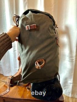 WWII Swedish Army Military Framed Canvas Leather Backpack Ruck 3 Crown Vintage