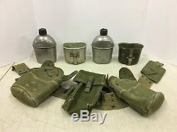 WWII WW2 US Military Army Belt First Aid Pouch 2 Canteens Ammo Cups